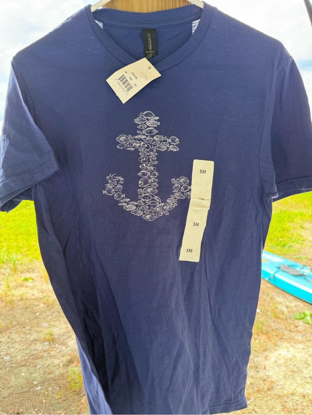 Gildan Navy Short Sleeve Tee with White Floral Anchor